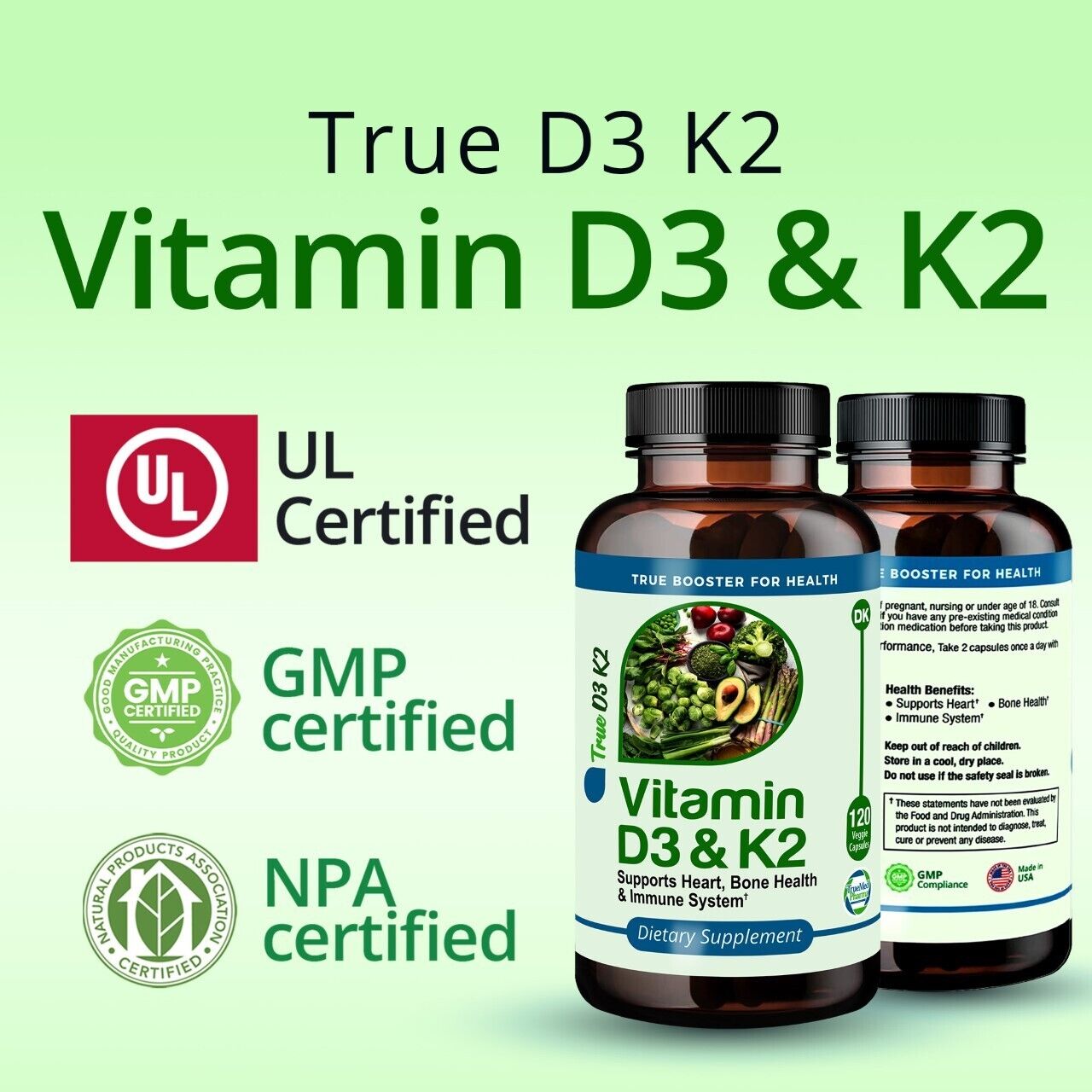 True-Med Vitamin D3 + K2 Veggie Capsules