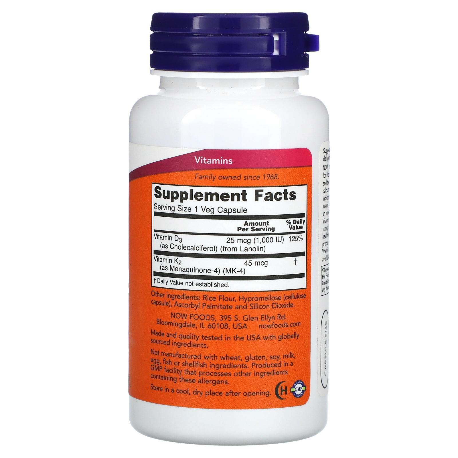 NOW Foods Vitamin D3 & K2 Capsules