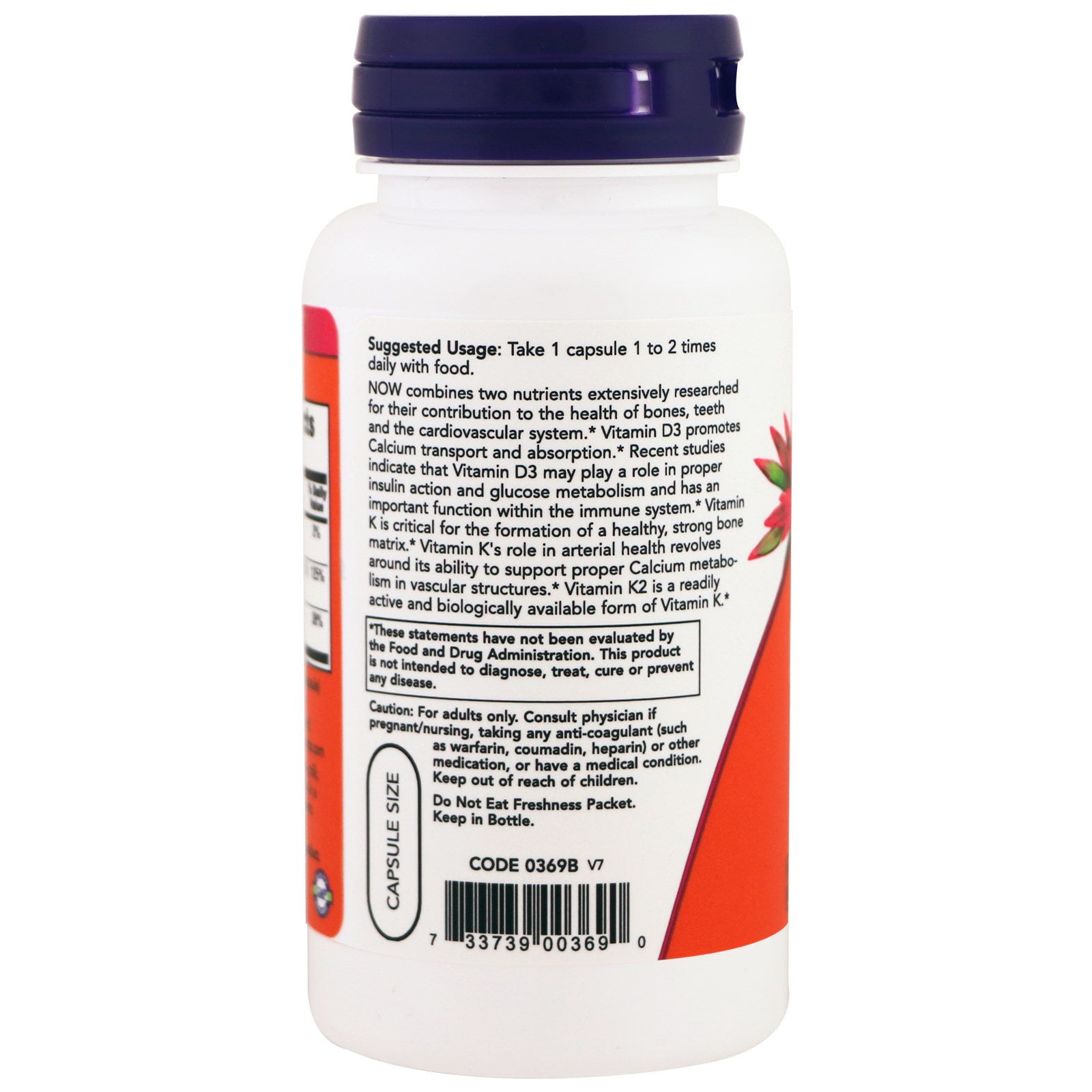NOW Foods Vitamin D3 & K2 Capsules