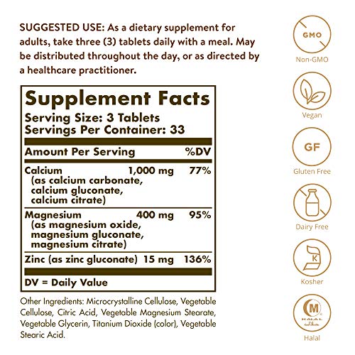 Calcium Magnesium Plus Zinc Tablets by Solgar - 100ct