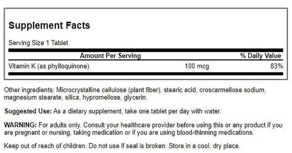Swanson Vitamin K-1 100 mcg - 100 Tablets