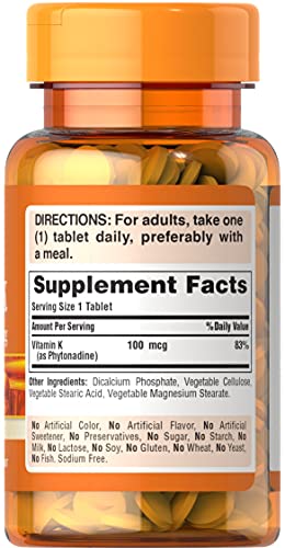 Vitamin K 100 mcg Tablets by Puritan's Pride