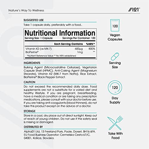 Vegan Vitamin K2 MK-7 600mcg for Bone Health