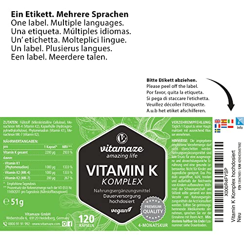 High-Potency Vegan Vitamin K Complex, 120 Capsules