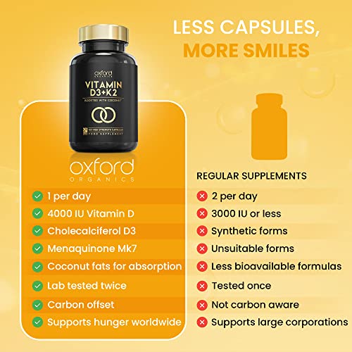 Vitamin D3 K2 Capsules with Coconut MCTs - 120 Count