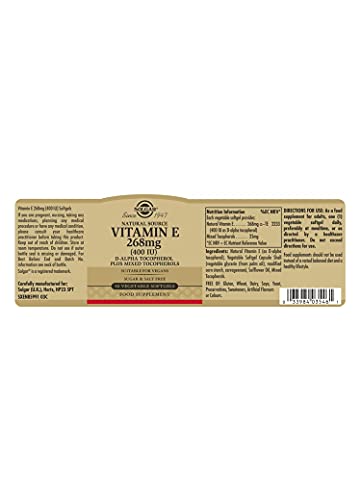 Solgar Vitamin E 400 IU Softgels, 50 Count