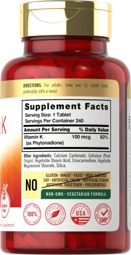 Carlyle Vegetarian Vitamin K 100 mcg, 240 Tablets