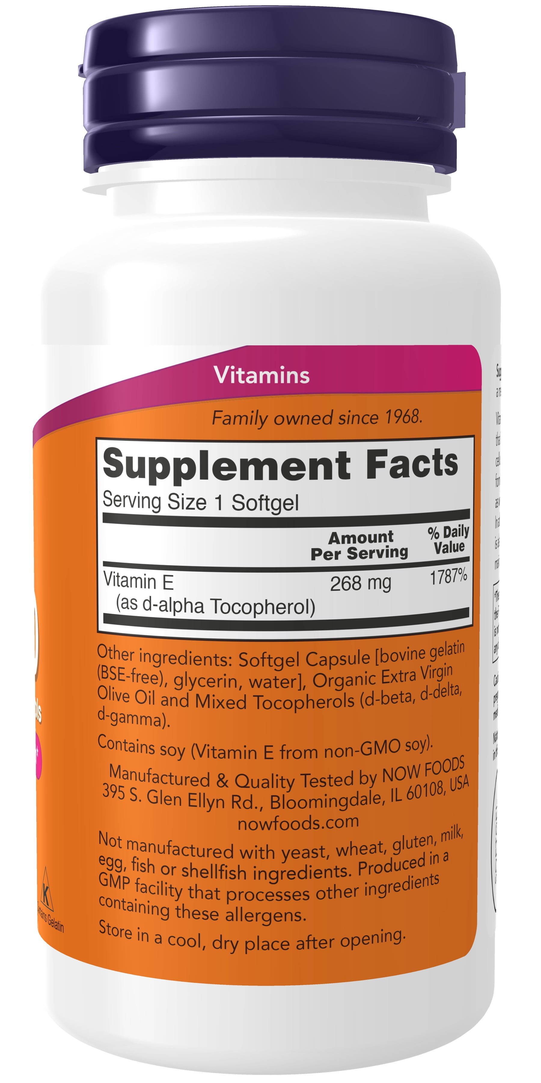 NOW Vitamin E-400 IU, Antioxidant Protection, 100 Softgels