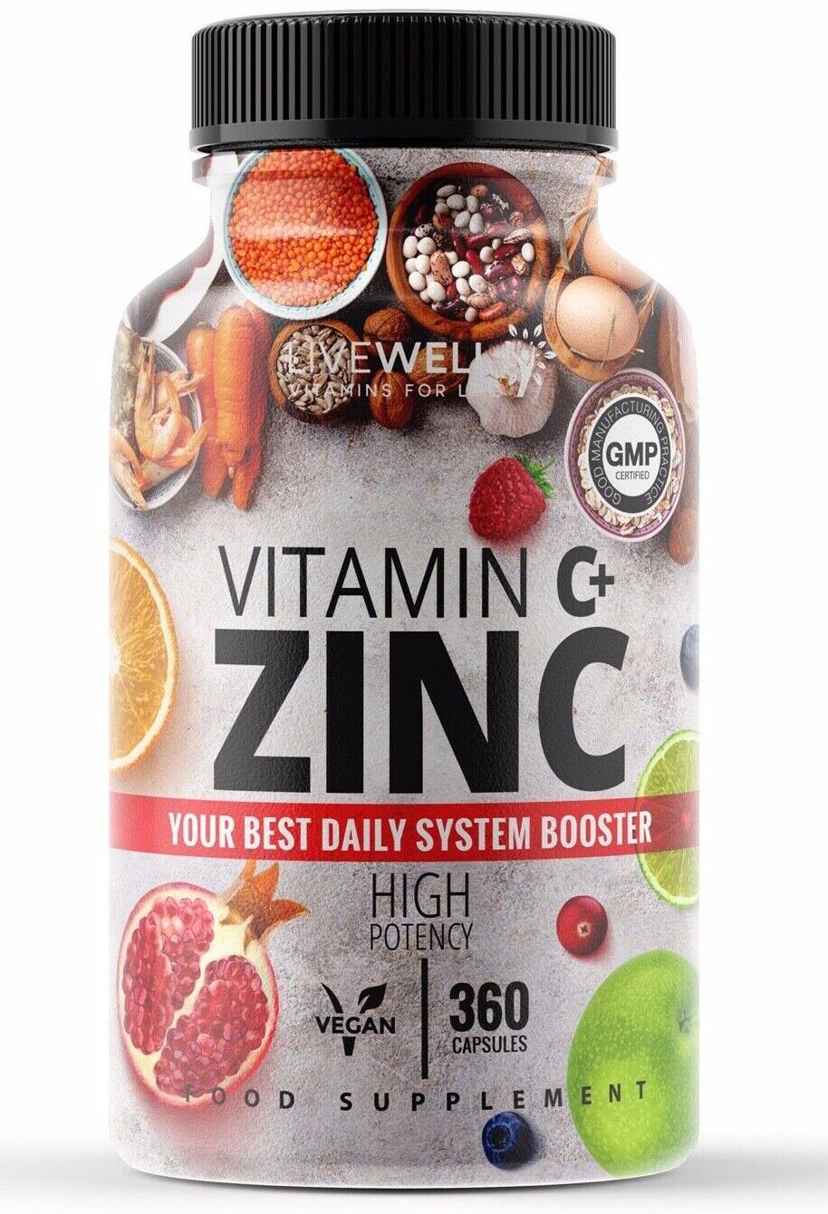 Vitamin C 1200mg + Zinc 40mg Capsules - Vegan