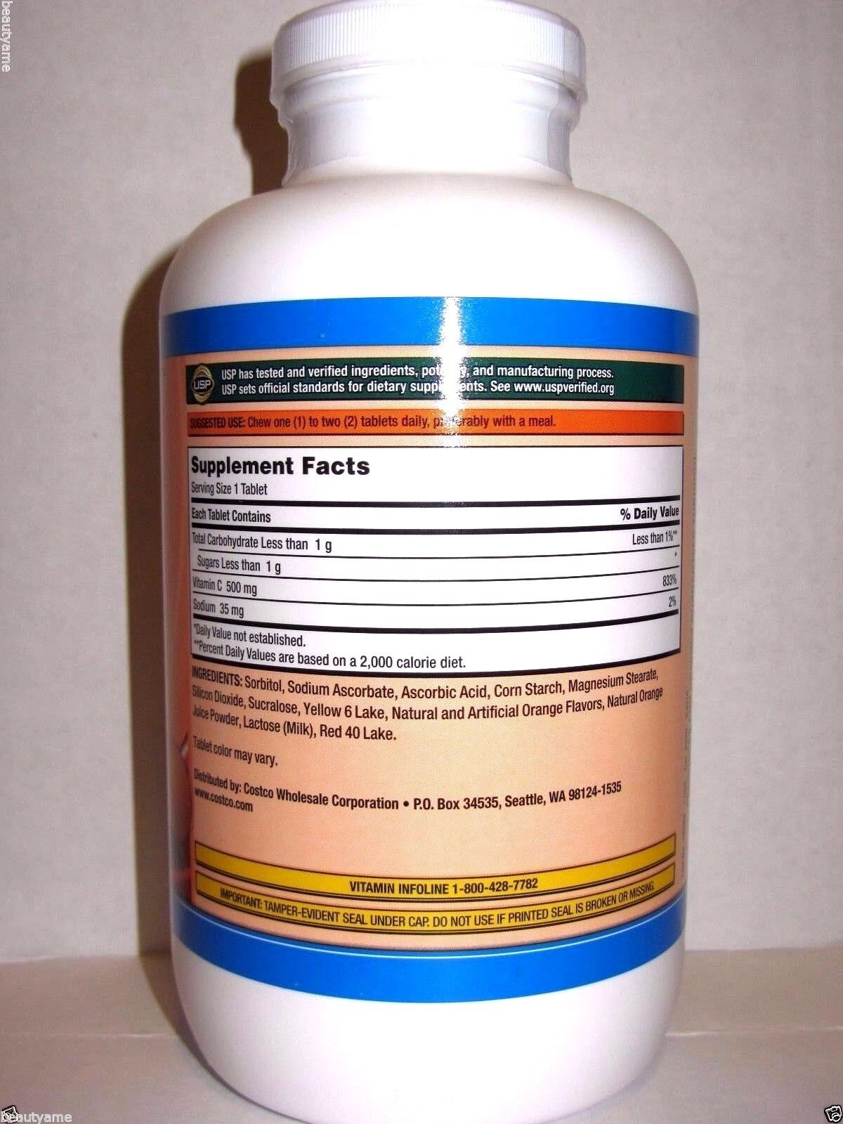 Kirkland Vitamin C 500mg Chewable Tablets 500 Count