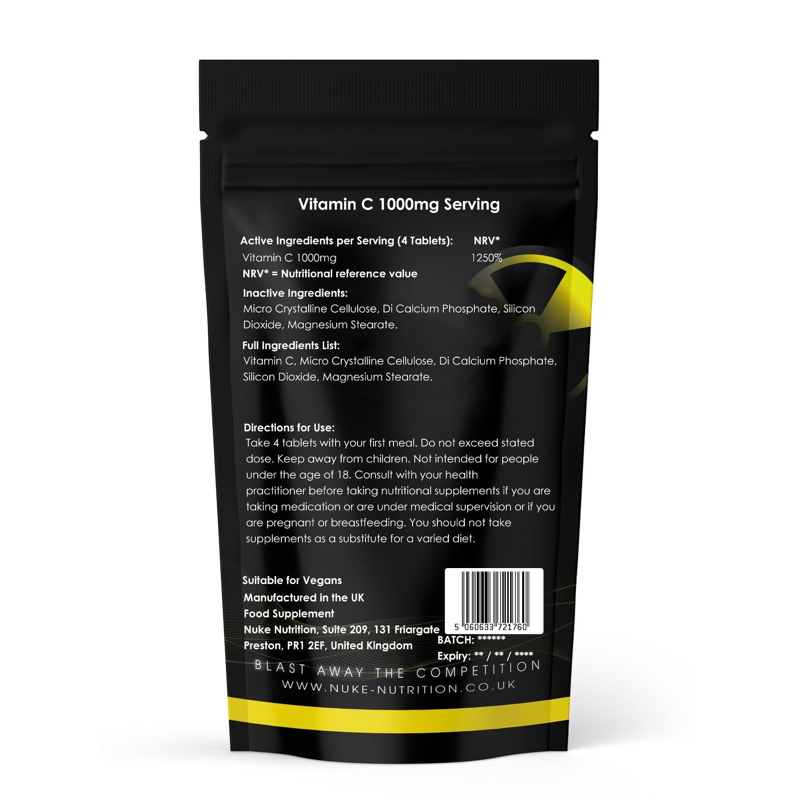 Vegan Vitamin C 1000mg Immune Support Tablets 60ct