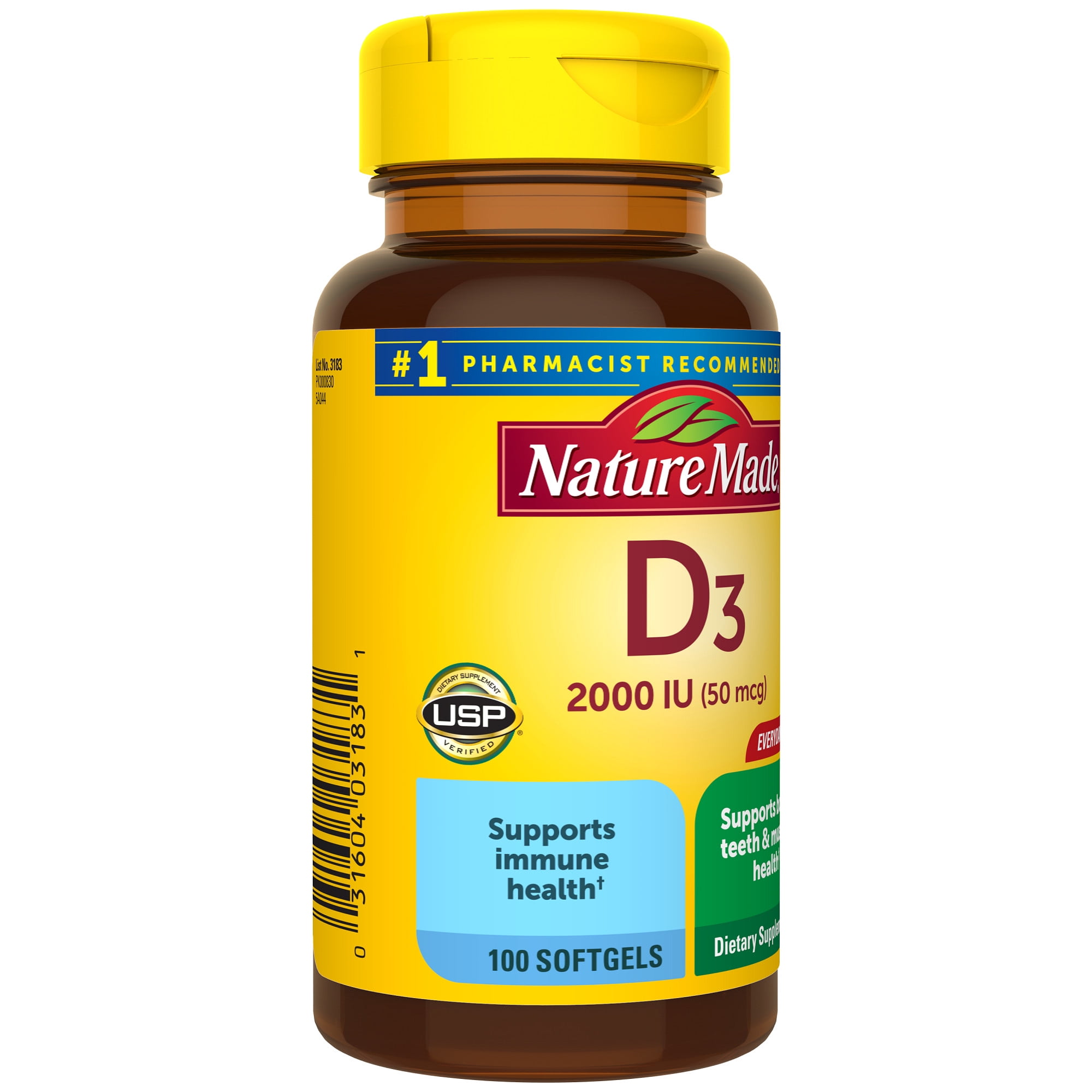 Nature Made Vitamin D3 2000 IU Softgels, 100 Count