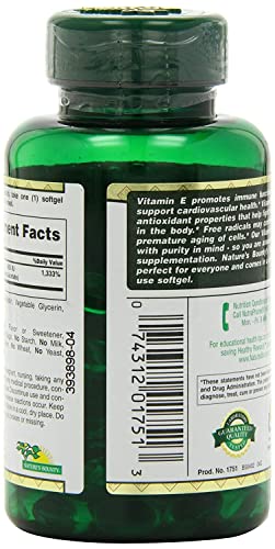 Nature's Bounty E 180mg Pure dI-Alpha Softgels