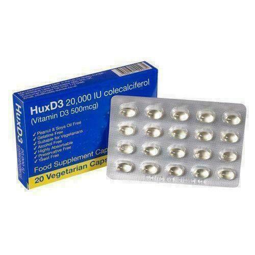 HuxD3 Vitamin D3 20000 IU Vegetarian Capsules