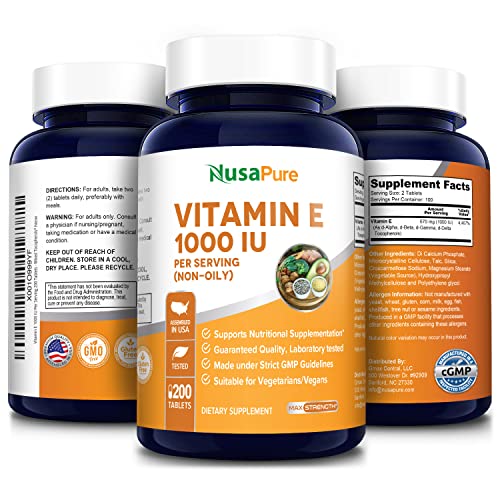 NusaPure Vitamin E 1000 IU, 200 Tablets