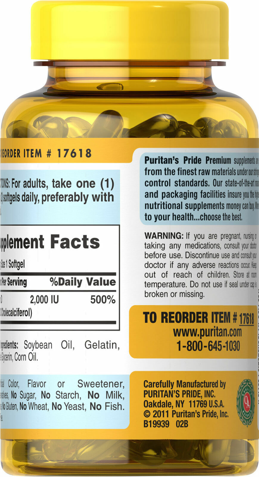 Vitamin D3 2000 IU 200 Softgels by Puritan's Pride