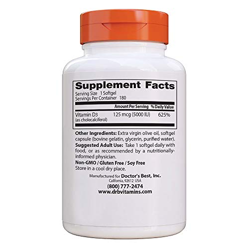 Doctor's Best Vitamin D3 5000IU, 180 Count