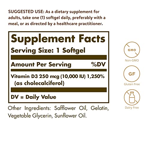Solgar Vitamin D3 10,000 IU Softgels, 120 Count