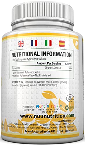 Vitamin D3 Softgels – Year Supply, Easy to Swallow
