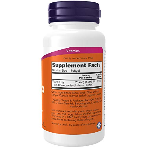 NOW Vitamin D-3 1,000 IU, High Potency Softgels