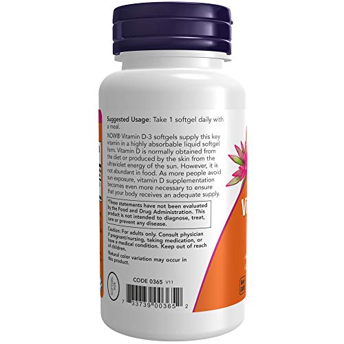 NOW Vitamin D-3 1,000 IU, High Potency Softgels