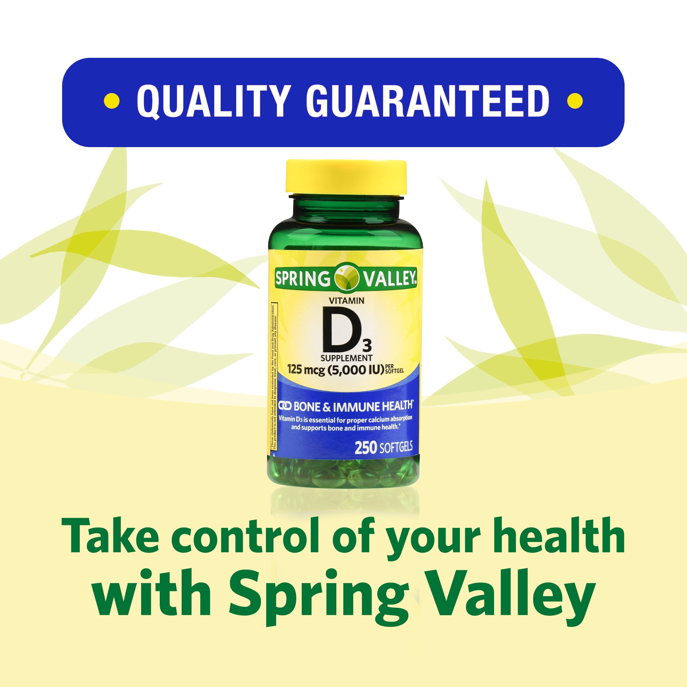 Spring Valley Vitamin D3 Softgels, 5,000 IU, 250 Count
