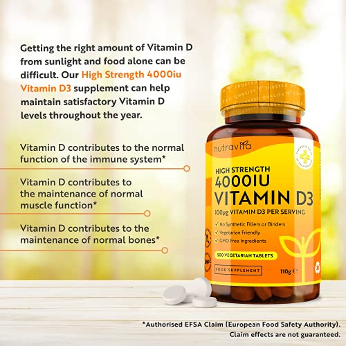 High Strength Vitamin D3 4000 IU - 500 Tablets