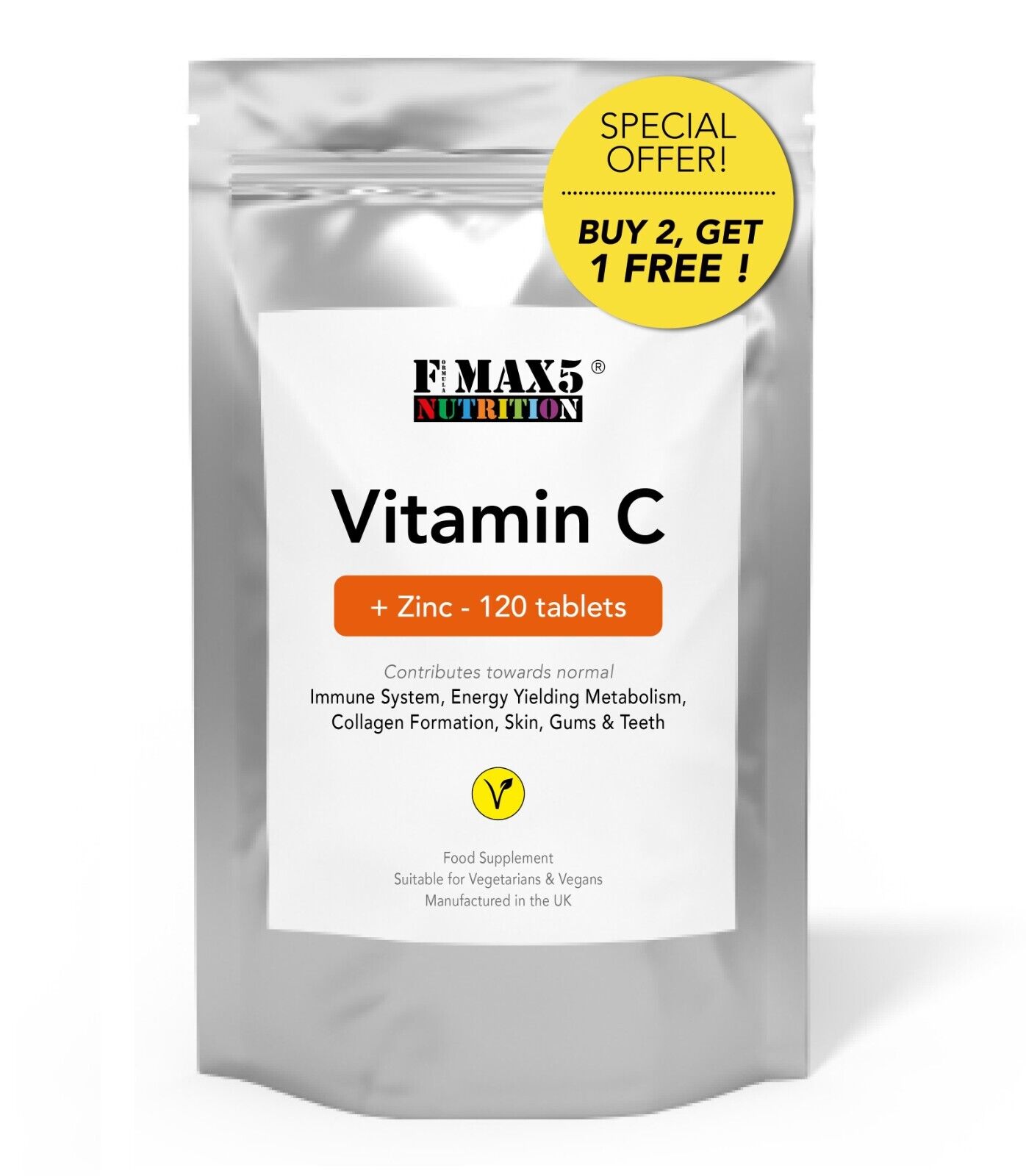 High Strength Vegan Vitamin C with Zinc Tablets