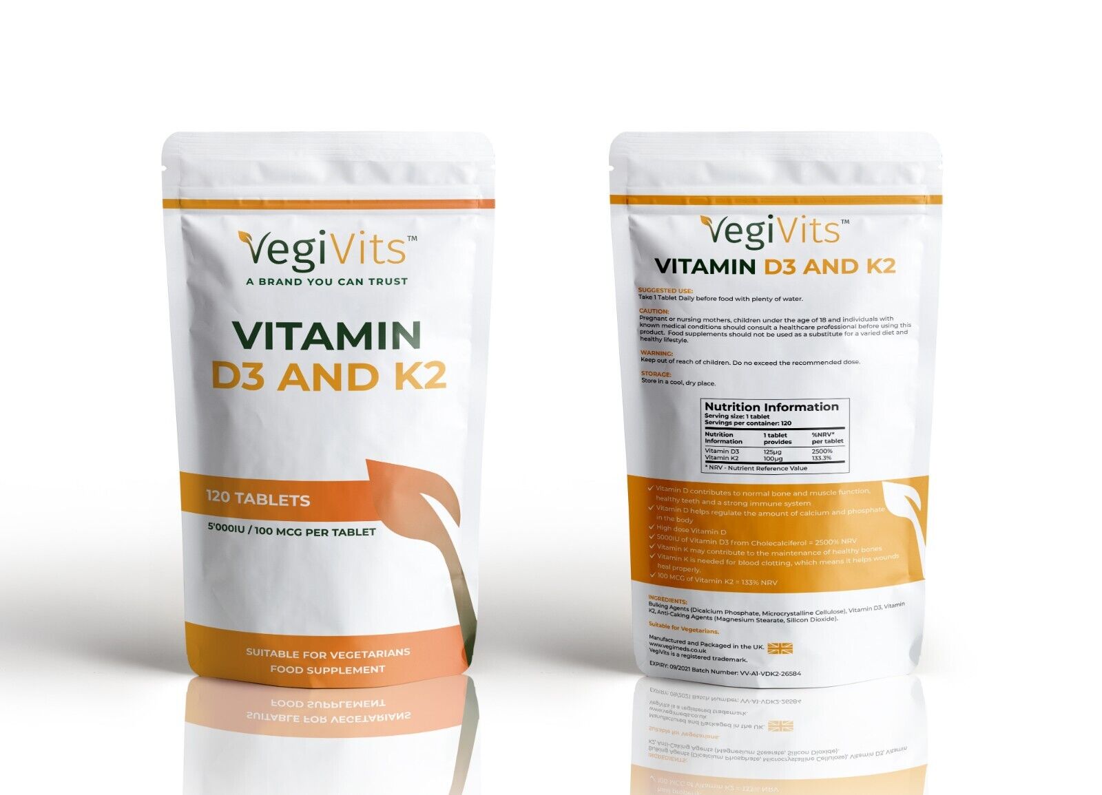 Vitamin D3 K2 5000IU 100mcg - 120 Tablets