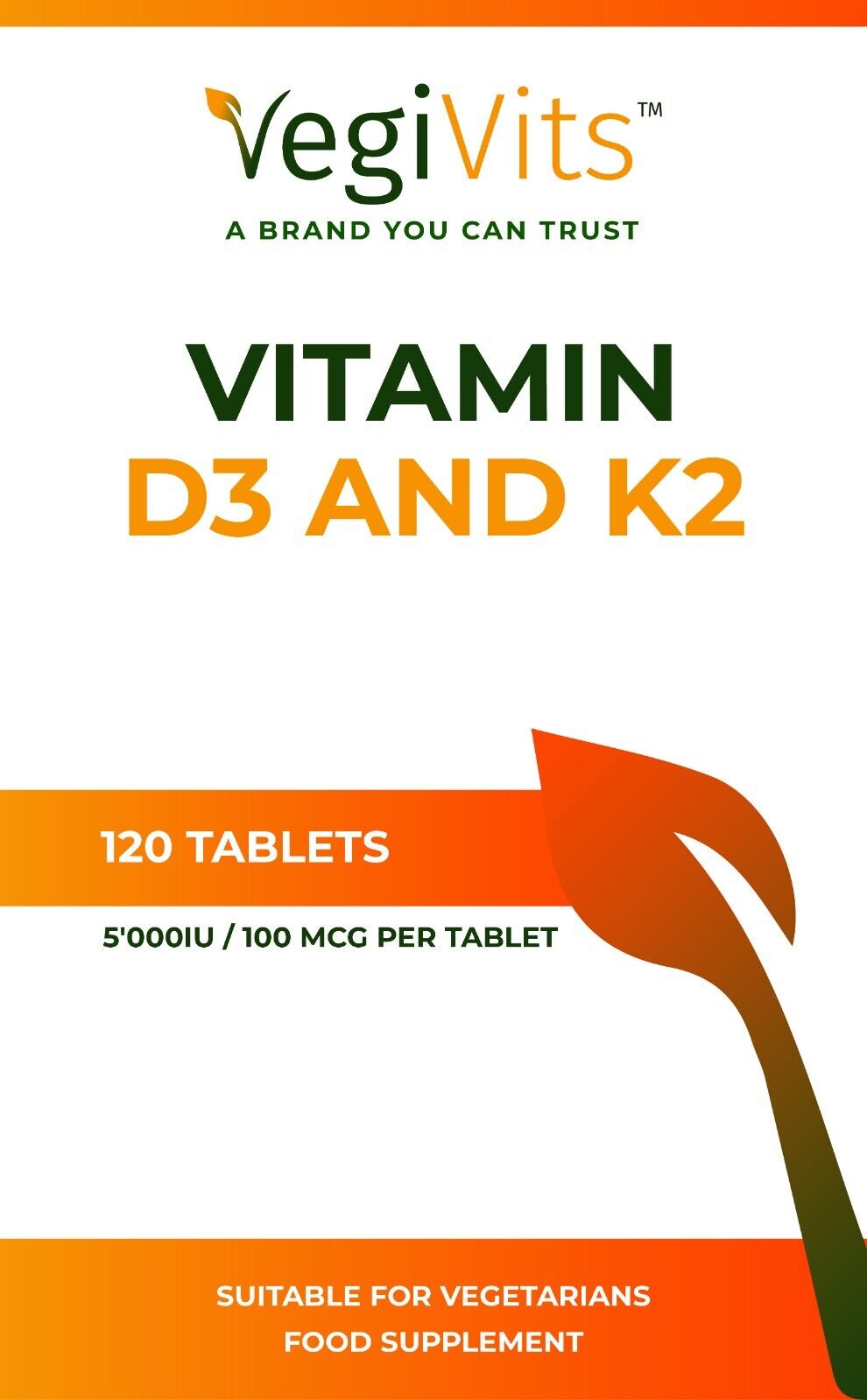 Vitamin D3 K2 5000IU 100mcg - 120 Tablets