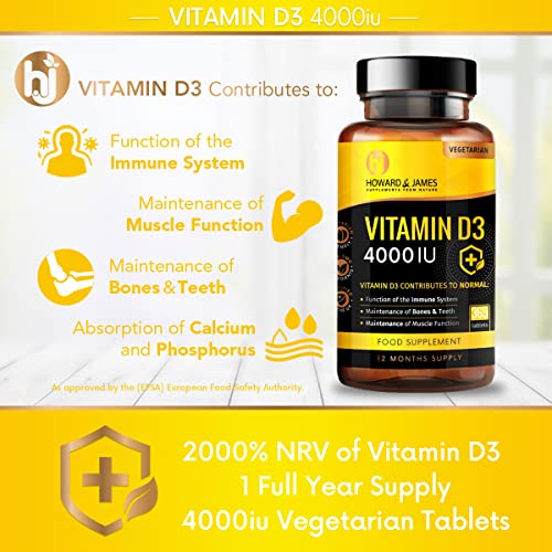 Vitamin D3 4000 IU Vegetarian Tablets - 365 Count