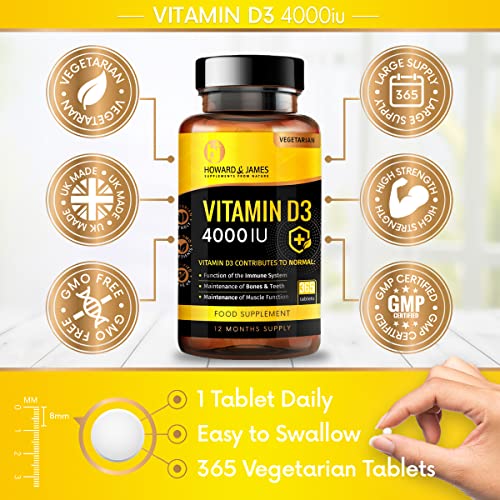 Vitamin D3 4000 IU Vegetarian Tablets - 365 Count