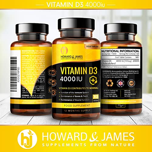 Vitamin D3 4000 IU Vegetarian Tablets - 365 Count