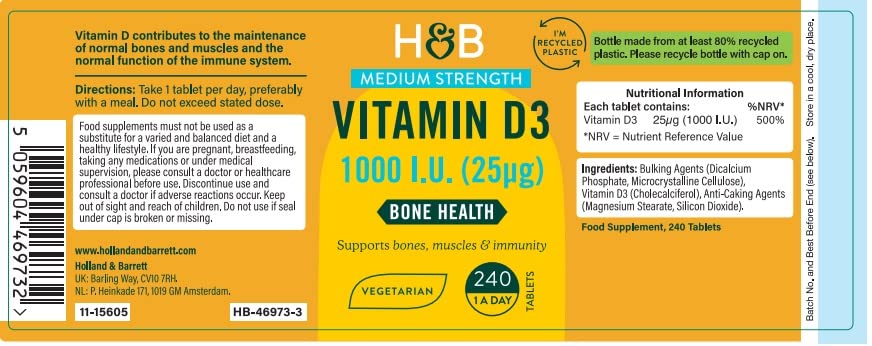 Holland & Barrett Vitamin D3 1000 IU Tablets