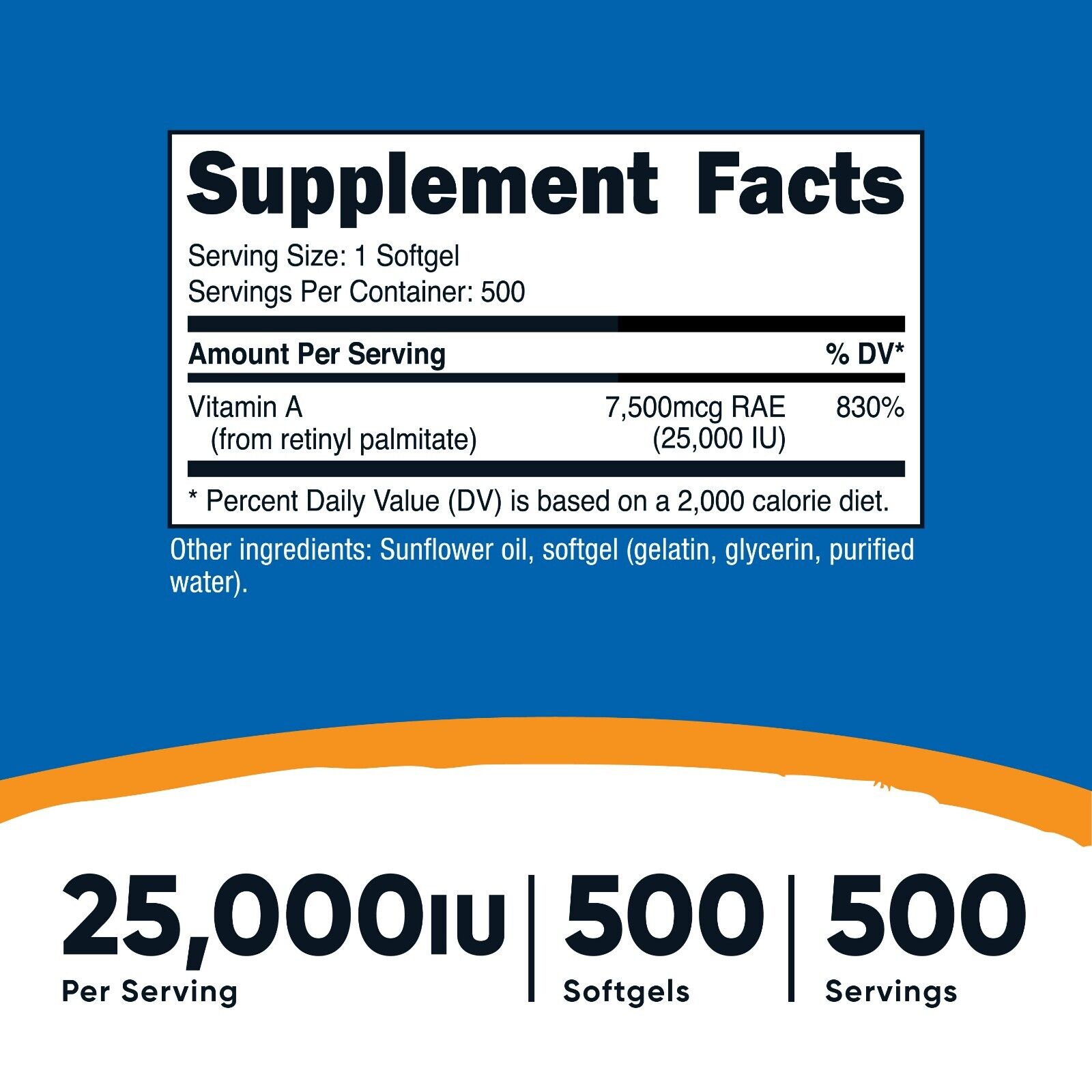 Nutricost Vitamin A 25000 IU Softgels, 500 Count