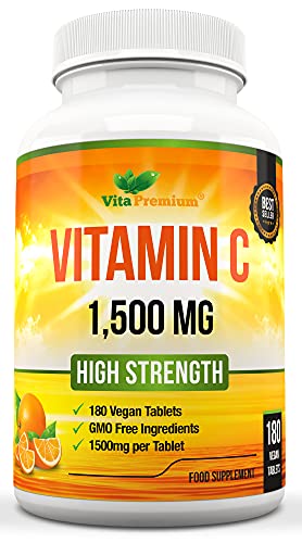 High Strength Vitamin C 1500mg, 180 Vegan Tablets