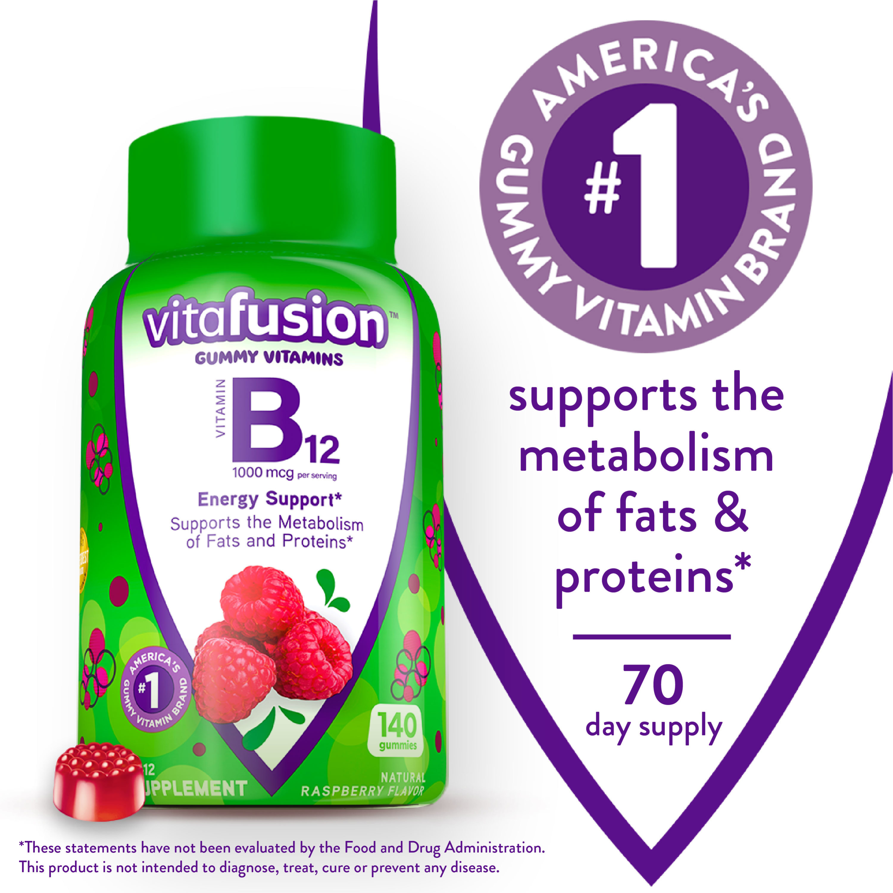 Vitafusion Raspberry Flavor Vitamin B12 Gummies, 140 Count
