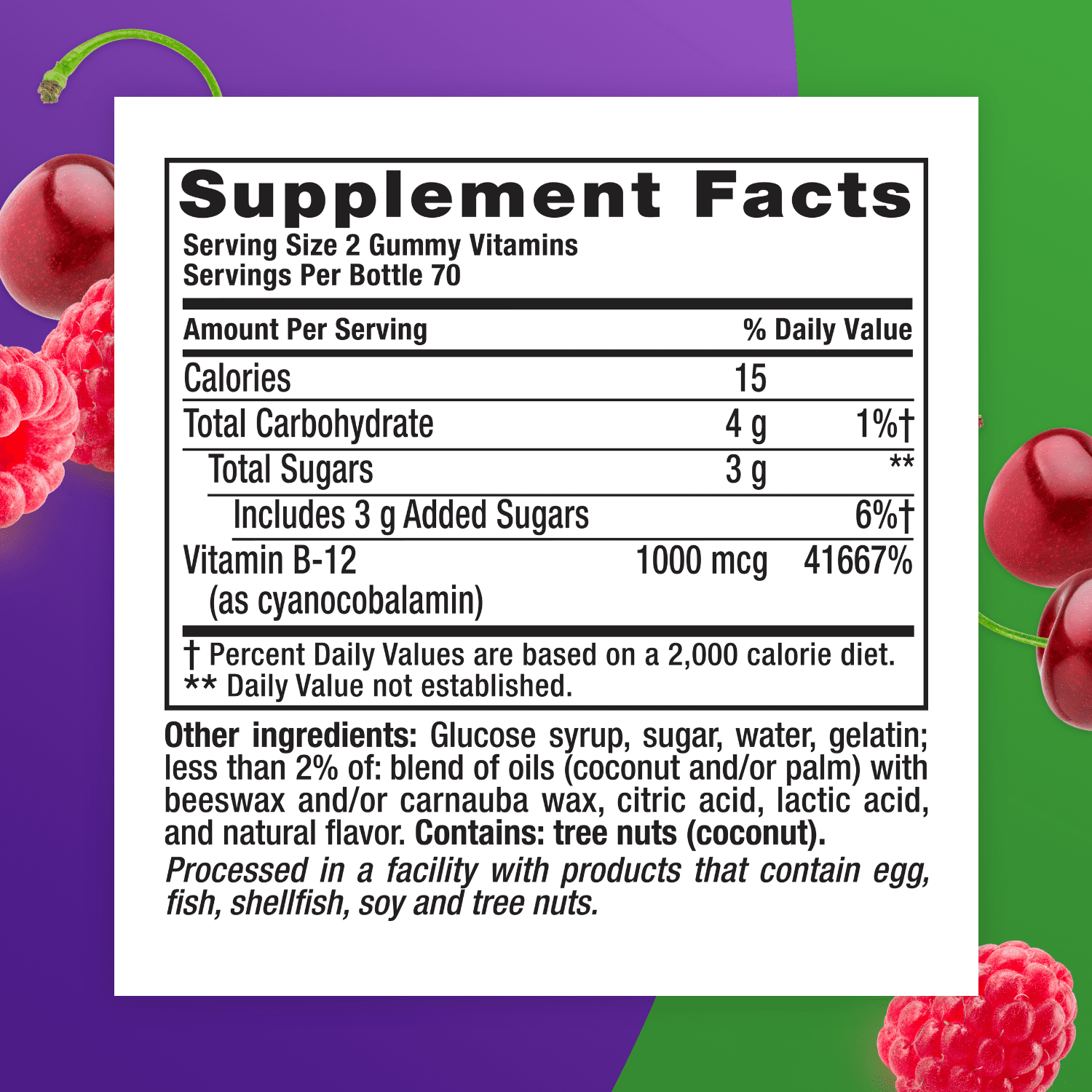 Vitafusion Raspberry Flavor Vitamin B12 Gummies, 140 Count