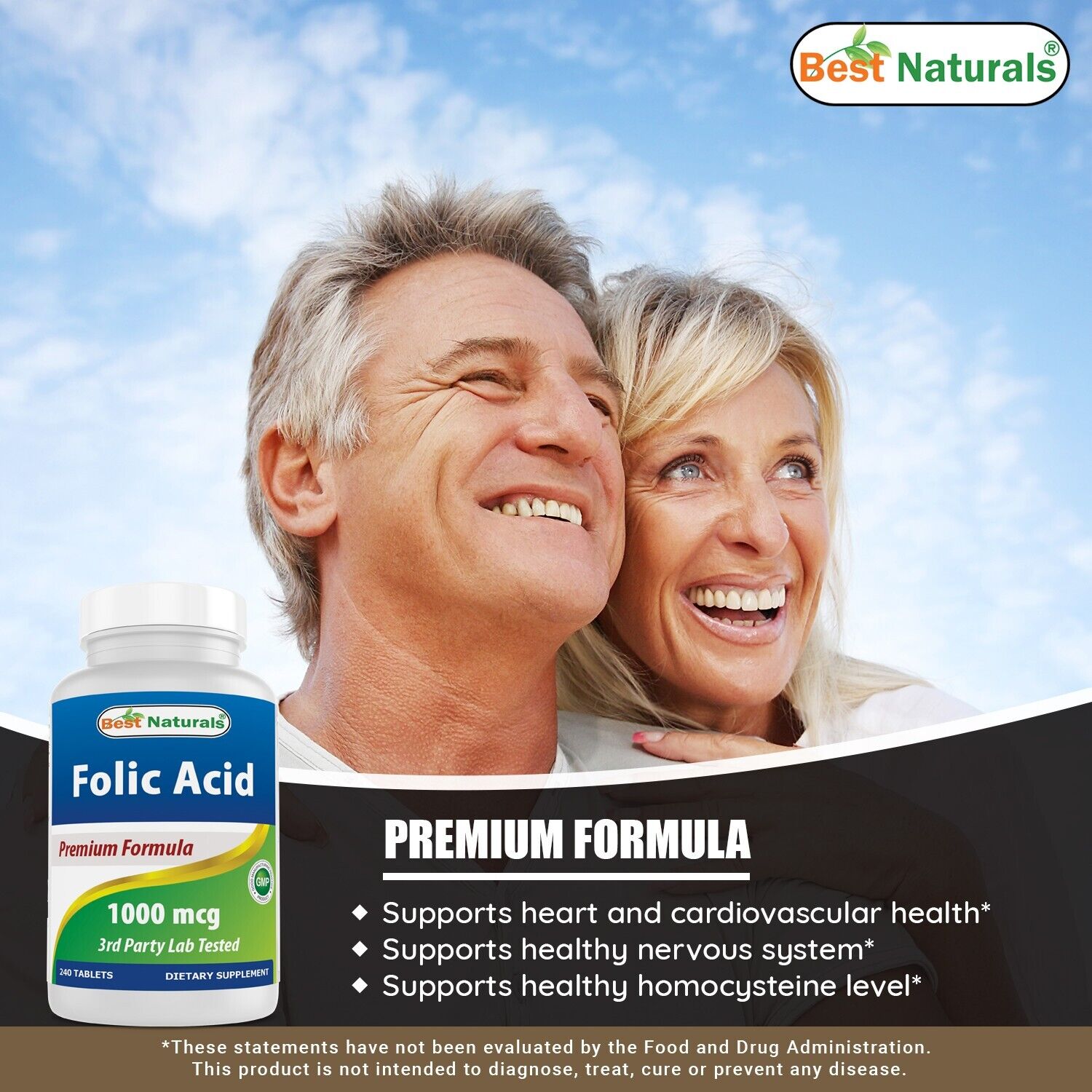 Best Naturals Folic Acid 1000 mcg, 240 Tablets