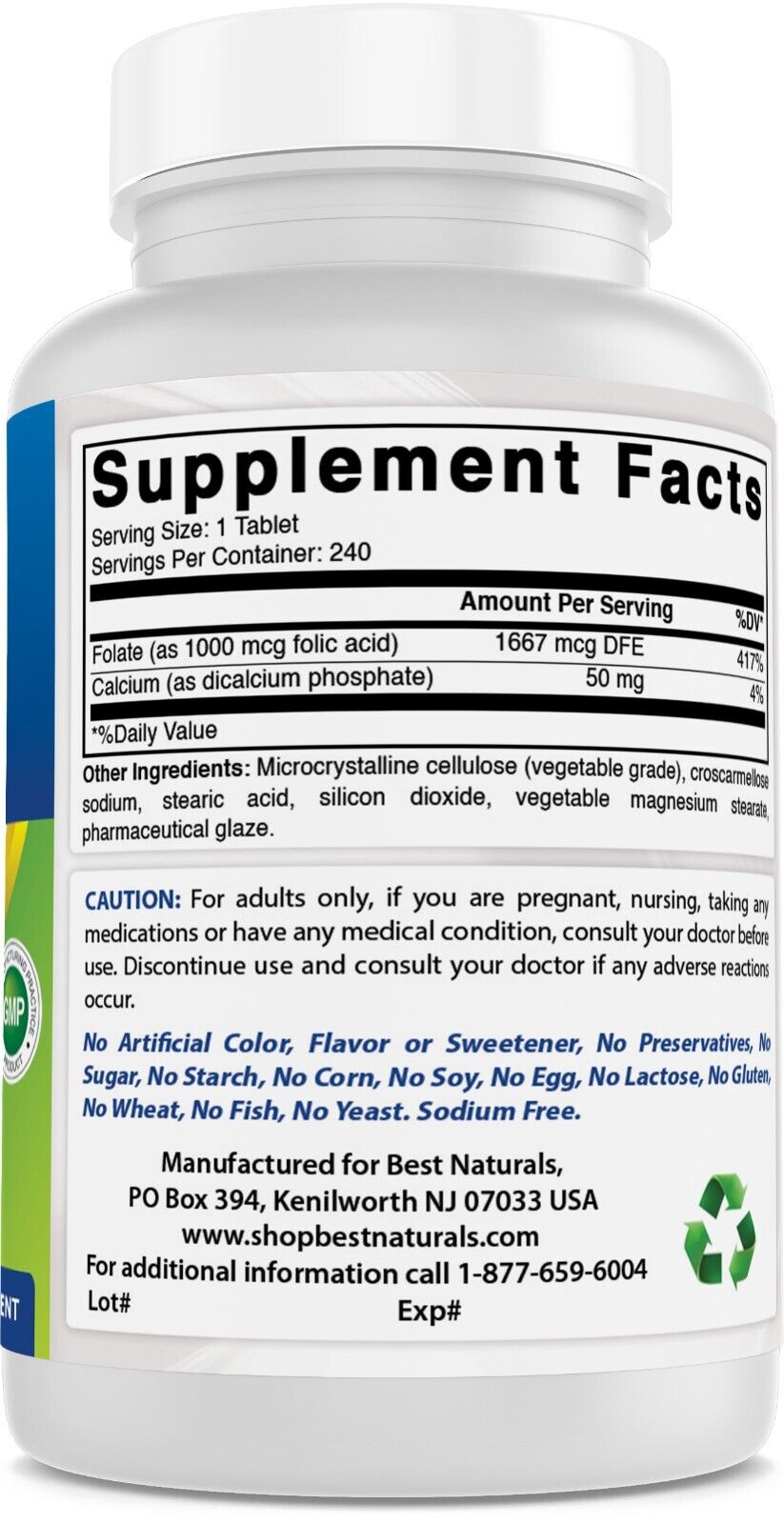 Best Naturals Folic Acid 1000 mcg, 240 Tablets