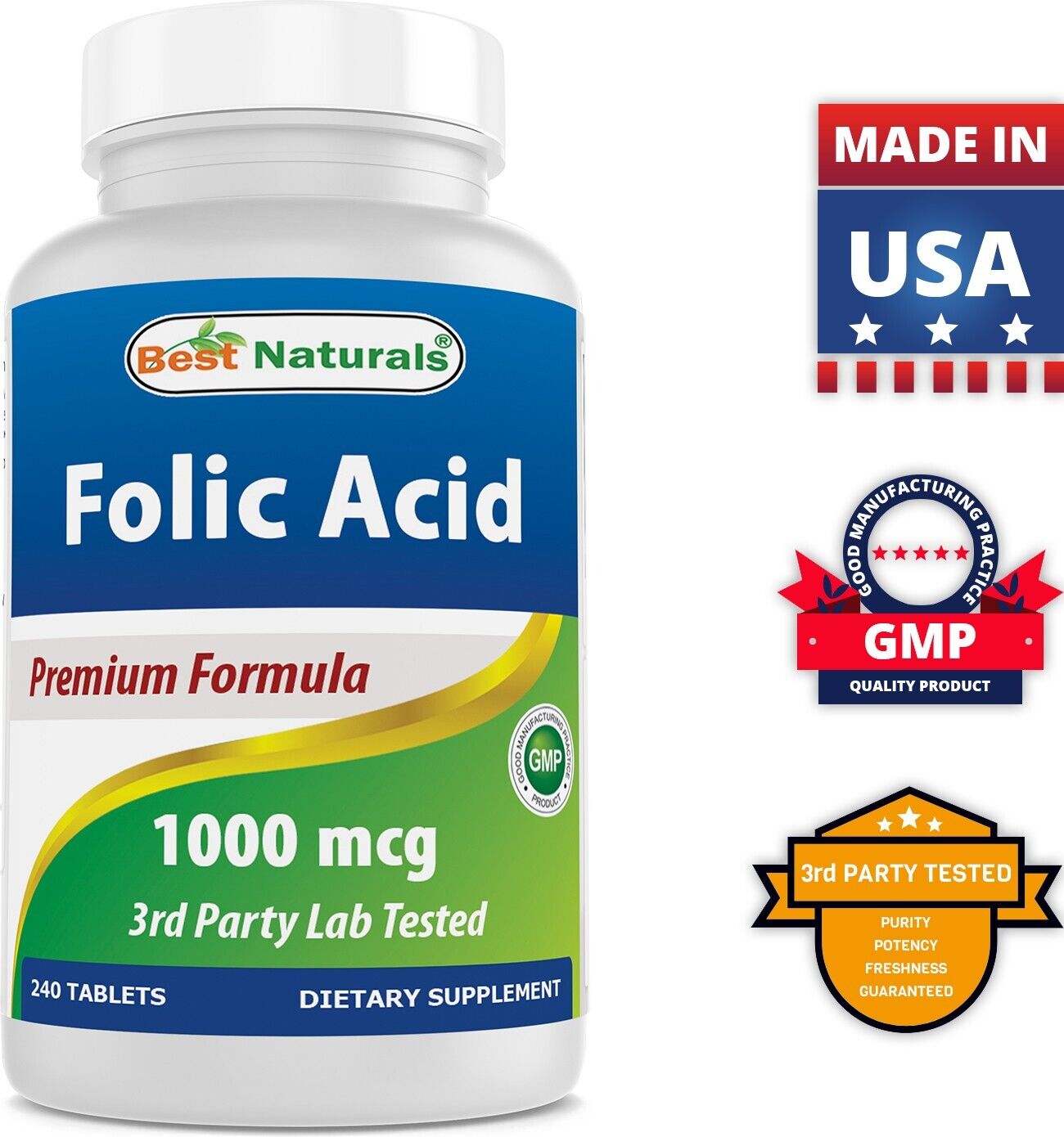 Best Naturals Folic Acid 1000 mcg, 240 Tablets