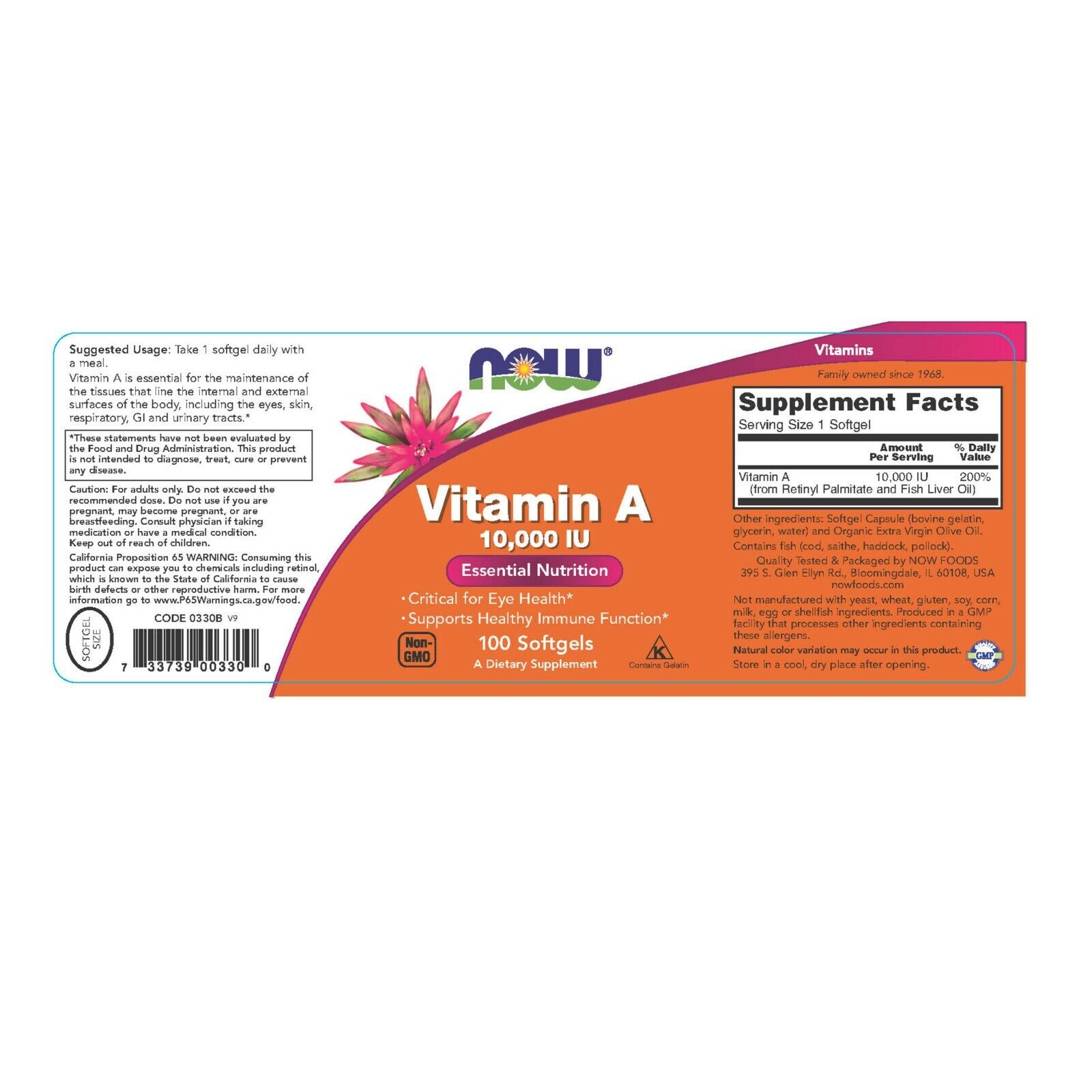 Now Foods Vitamin A 10000 IU, 100 Softgels