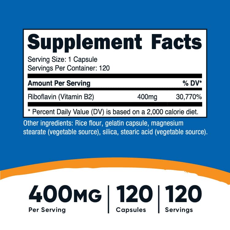 Nutricost Vitamin B2 (Riboflavin) 400mg, 120 Caps