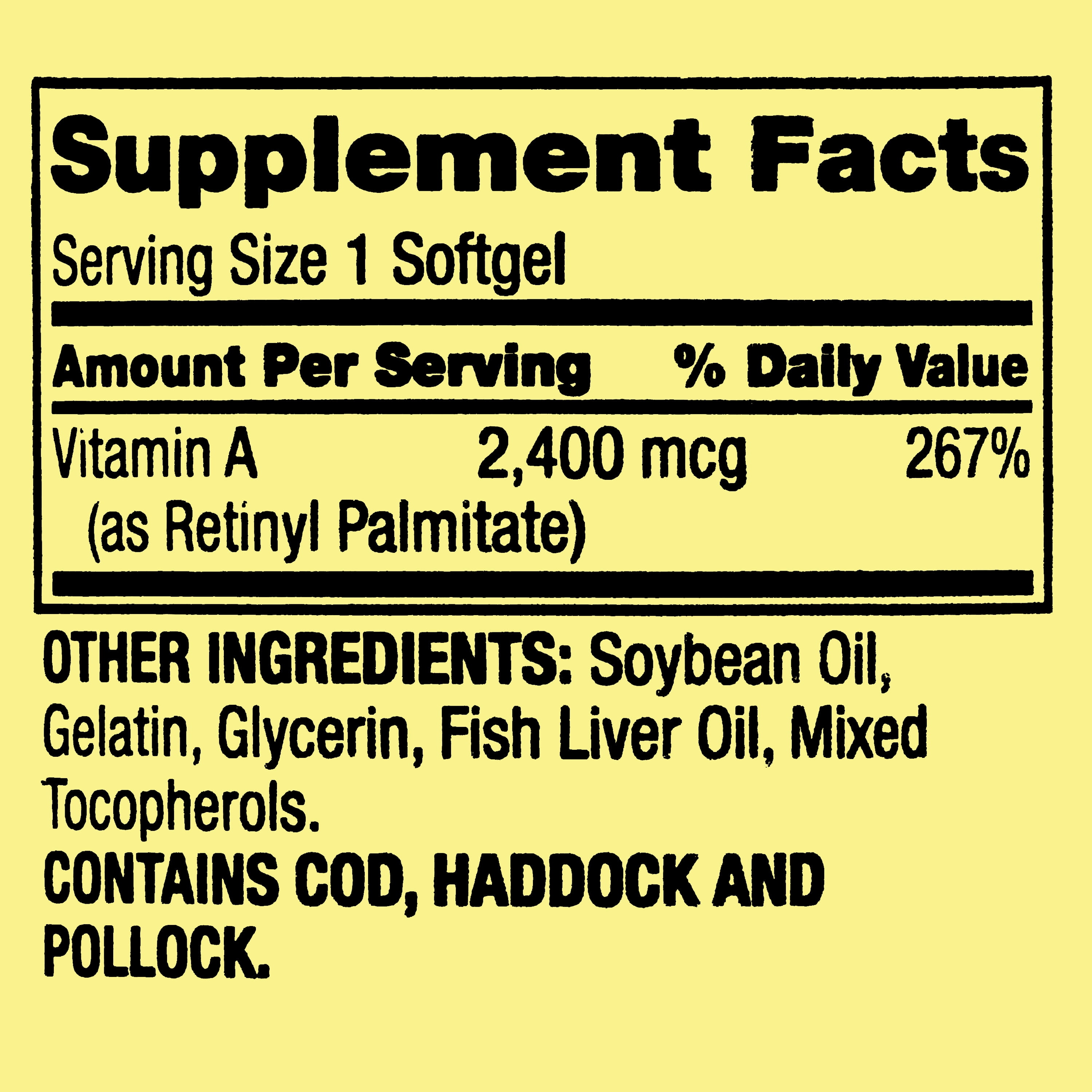 Spring Valley Vitamin A 2400 mcg, 250 Capsules