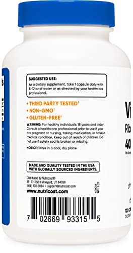 Nutricost Vitamin B2 (Riboflavin) 400mg, 120 Caps