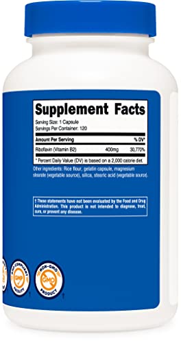 Nutricost Vitamin B2 (Riboflavin) 400mg, 120 Caps