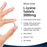 High Strength L-Lysine 2000mg - 120 Vegan Tablets