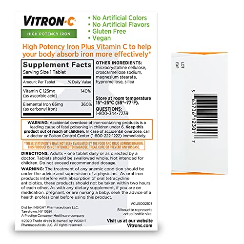 High Potency Vitron-C Iron with Vitamin C Tablets