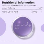 Alpha Lipoic Acid 650mg Vegan Capsules - 180 Count