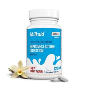 Milkaid Vanilla Lactase Tablets for Dairy Digestive Relief